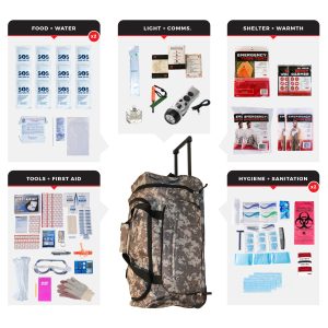 2 Person Comfort Survival Kit, Rolling Bag, Camo